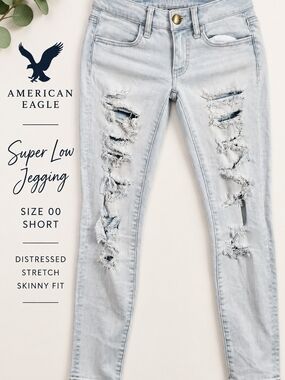 American Eagle Super Low Jegging Distressed Jeans 00 Short